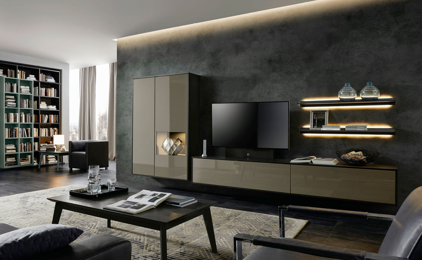 Wohnwand in Lack Taupe Wohnwand in Lack Taupe