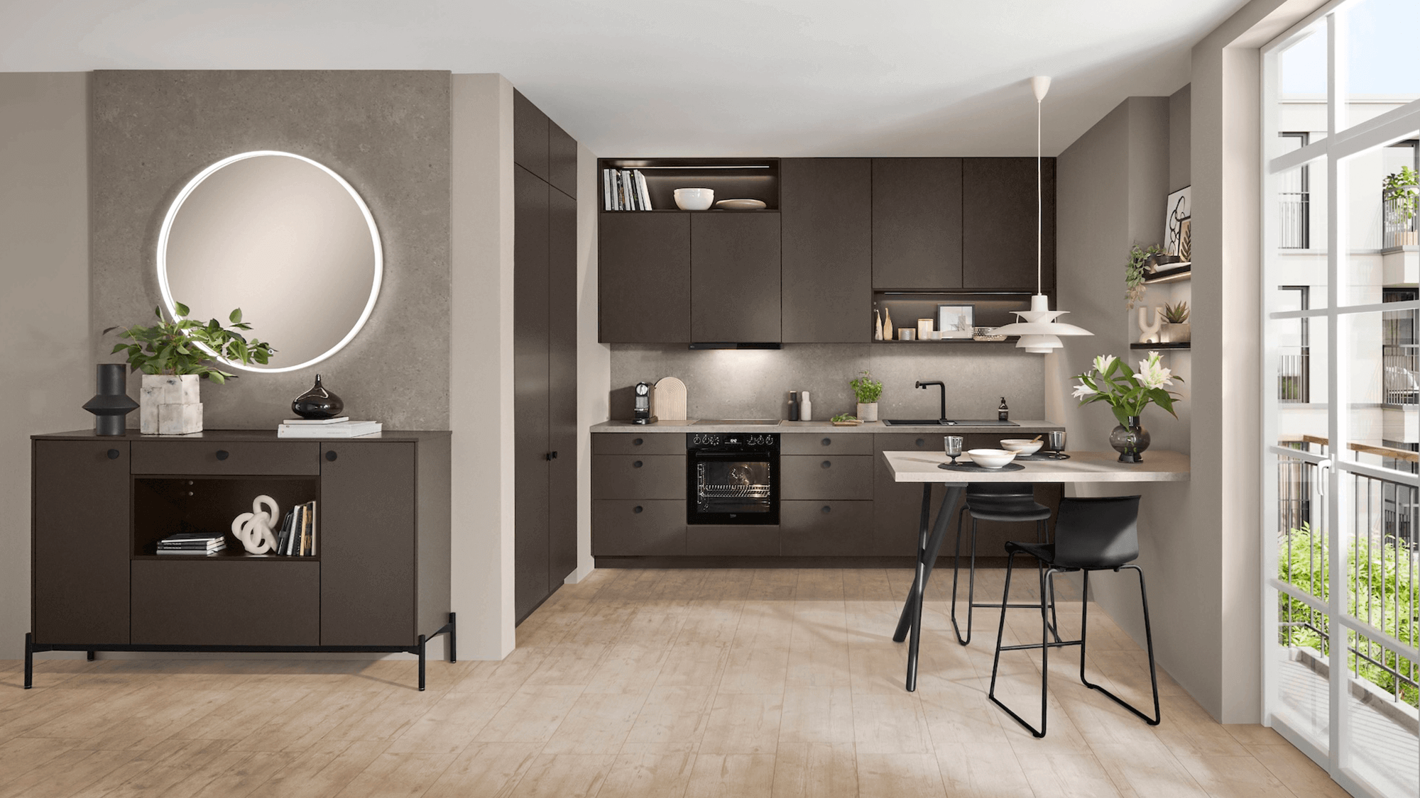 Nobilia Look Kuechenzeile Coffee modern matt