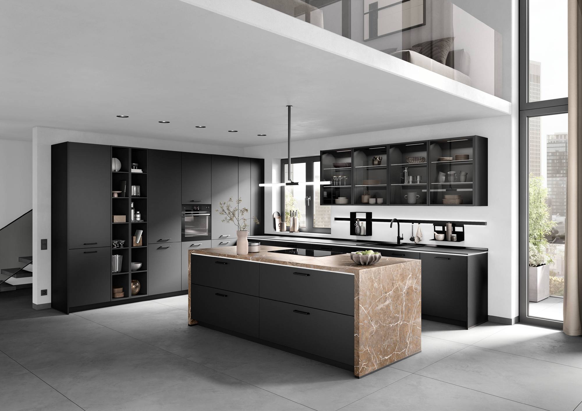 Nobilia Designküche Senso mit Insel Schwarz